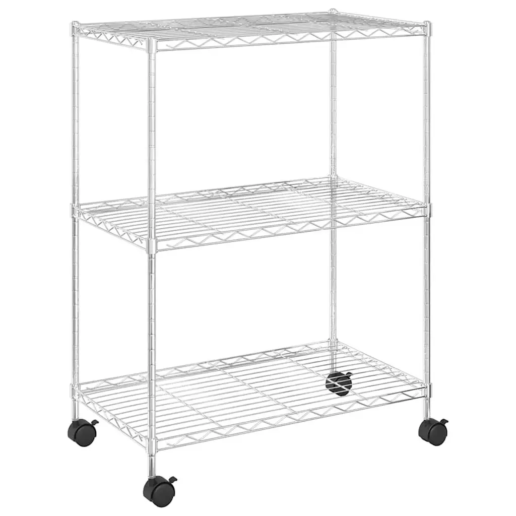3-Tier Wire Storage Rack with Wheels Industrial Shelving Unit Chrome 60x35x81cm