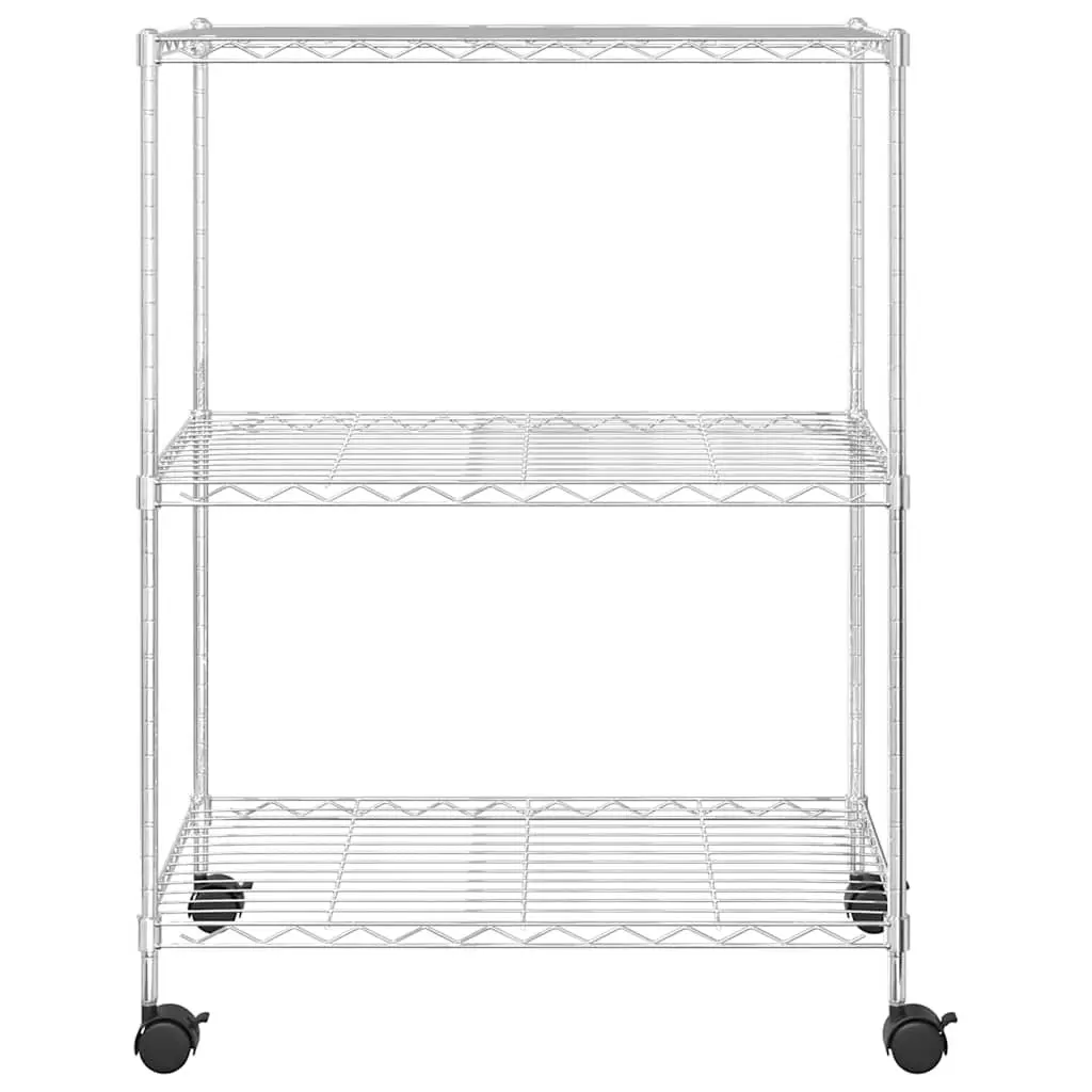 3-Tier Wire Storage Rack with Wheels Industrial Shelving Unit Chrome 60x35x81cm