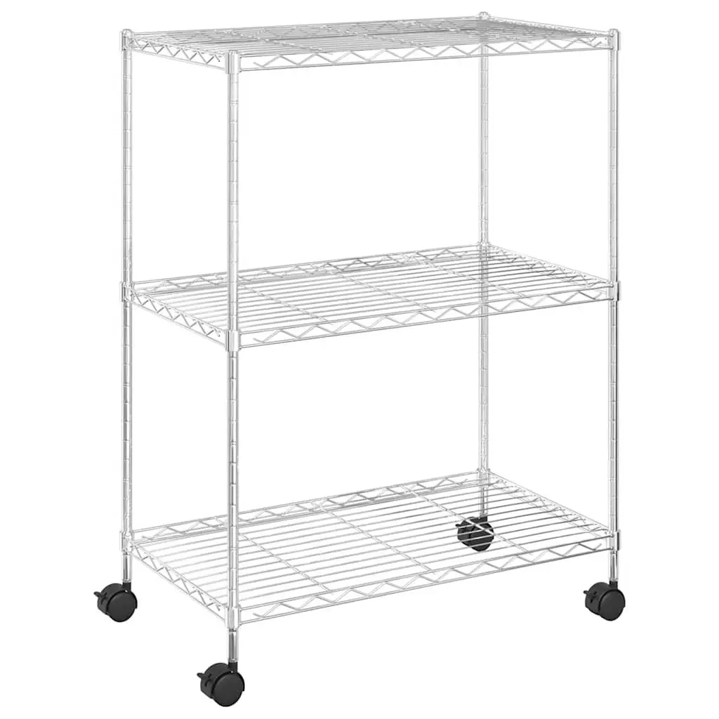 3-Tier Wire Storage Rack with Wheels Industrial Shelving Unit Chrome 60x35x81cm