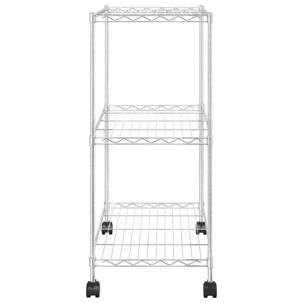 3-Tier Wire Storage Rack with Wheels Industrial Shelving Unit Chrome 60x35x81cm