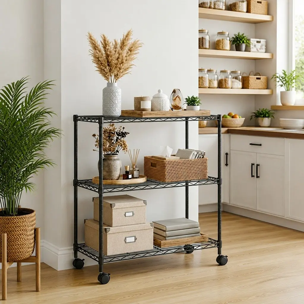 3-Tier Storage Rack for Kitchen Laundry Room 60x35x81cm Black Shelving Unit
