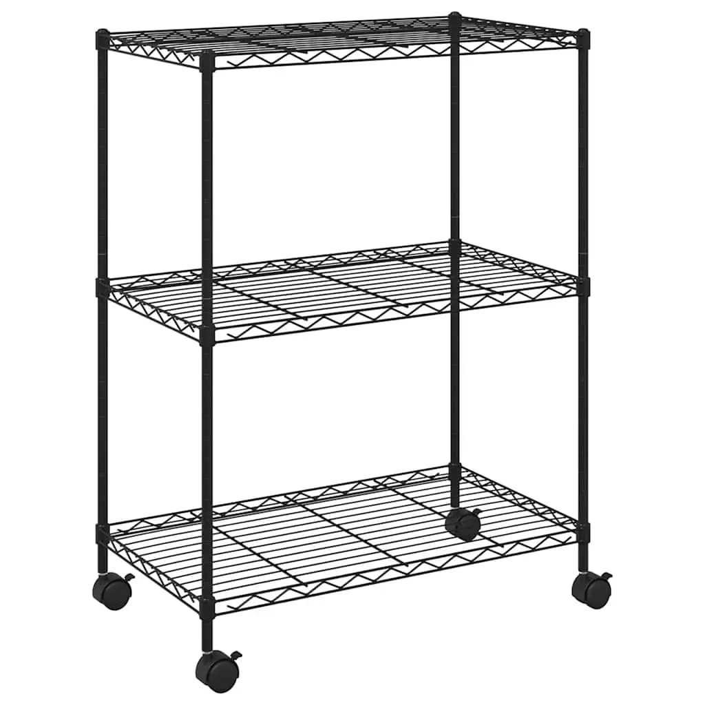 3-Tier Storage Rack for Kitchen Laundry Room 60x35x81cm Black Shelving Unit