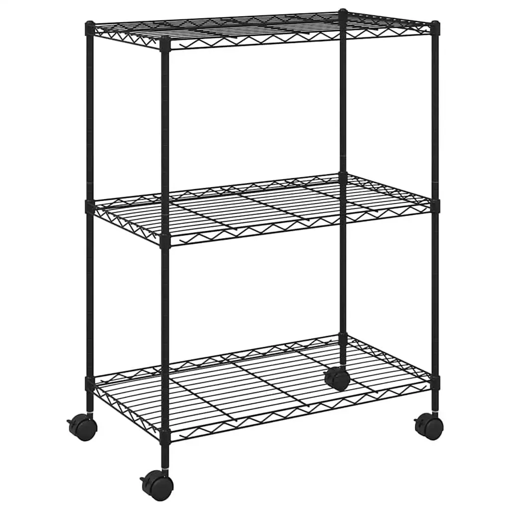 3-Tier Storage Rack for Kitchen Laundry Room 60x35x81cm Black Shelving Unit