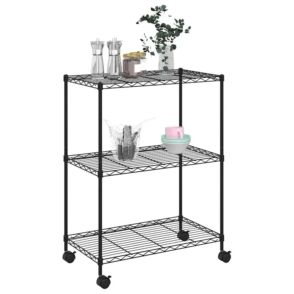 3-Tier Storage Rack for Kitchen Laundry Room 60x35x81cm Black Shelving Unit