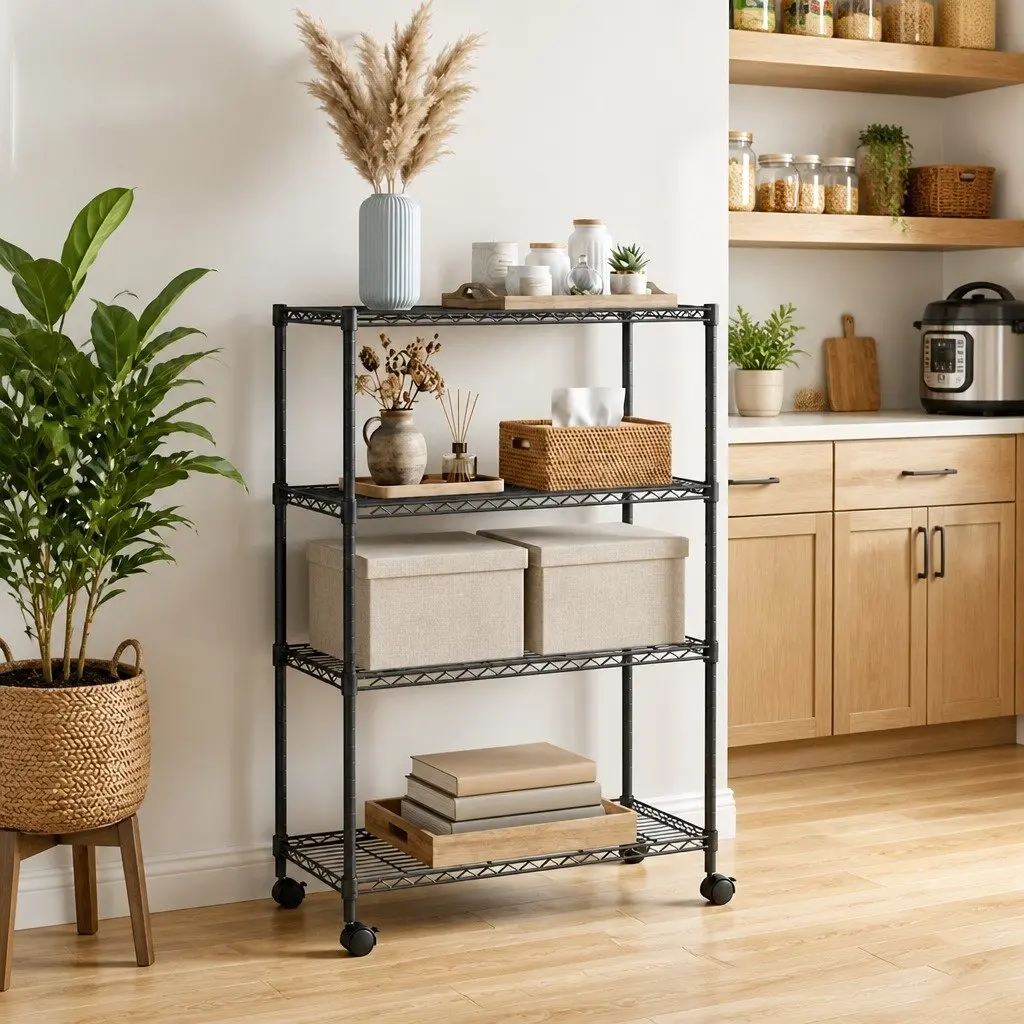 4-Tier Storage Shelf for Garage Workshop 90 x 35 x 142 cm
