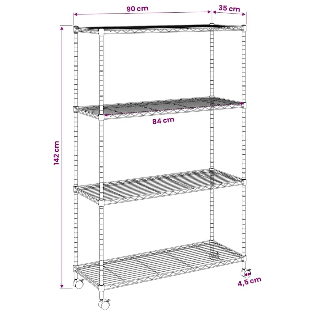 4-Tier Storage Shelf for Garage Workshop 90 x 35 x 142 cm