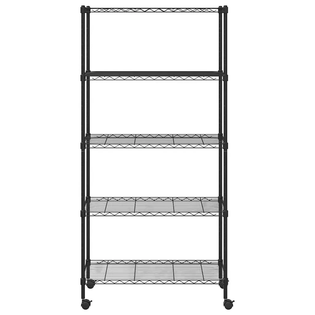 5-Tier Storage Shelf with Wheels 75x35x155cm Black Industrial Garage Workshop