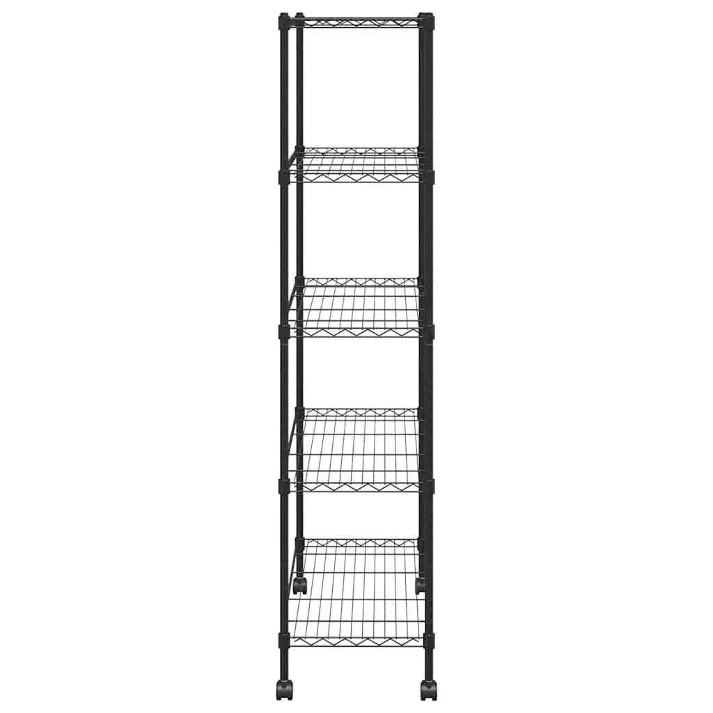 5-Tier Storage Shelf with Wheels 75x35x155cm Black Industrial Garage Workshop