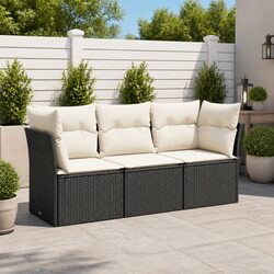 Garden Sofa Set: 3-Piece Black Poly Rattan Furniture