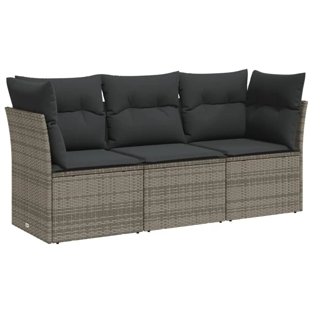3 Piece Garden Sofa Set for Patio Grey Poly Rattan Outdoor Furniture