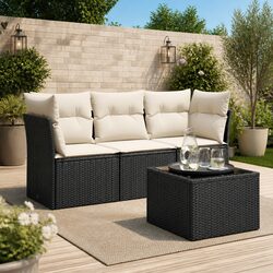 4 Piece Garden Sofa Set: Black Poly Rattan Outdoor Furniture