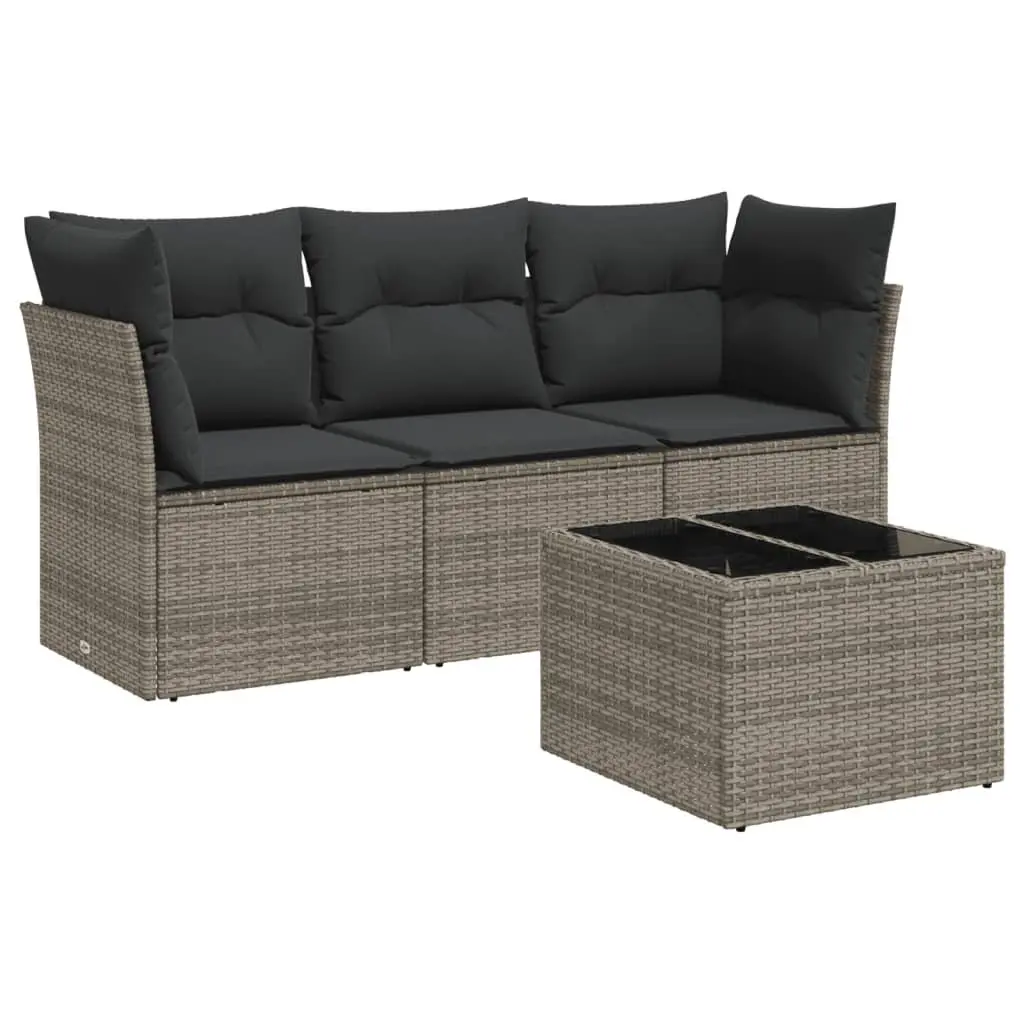 Garden Sofa Set Outdoor Furniture 4 Piece Grey Poly Rattan with Storage Cushions