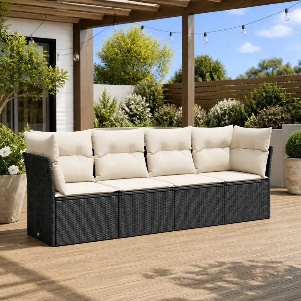 Garden Sofa Set Outdoor Furniture Patio 4 Piece Black Rattan Modular