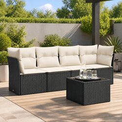 5-Piece Garden Sofa Set - Black PE Rattan Patio Lounge