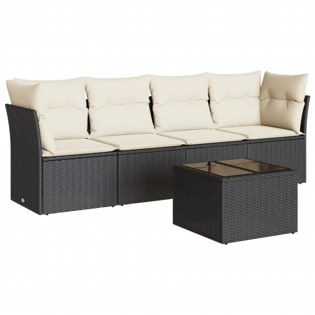 Garden Sofa Set Outdoor Furniture 5 Piece Black Poly Rattan Patio Lounge Seating