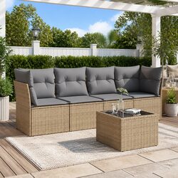5 Piece Beige Garden Sofa Set - Modular with Storage