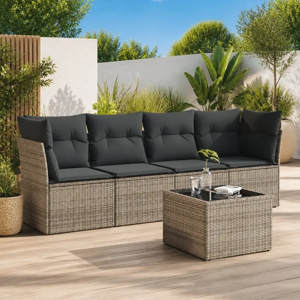 5-Piece Garden Sofa Set with Storage and Glass Top