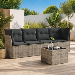 5-Piece Garden Sofa Set with Storage and Glass Top