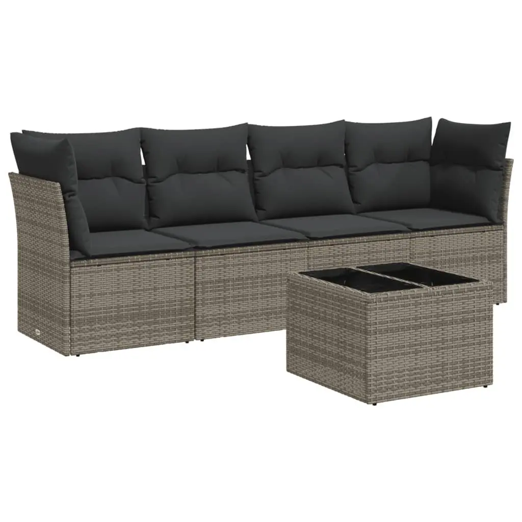 5-Piece Garden Sofa Set with Storage and Glass Top