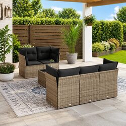 Garden Sofa Set 6 Piece Outdoor Furniture Grey Poly Rattan Patio Seating with