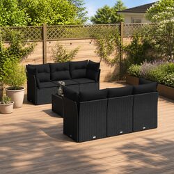 Garden Sofa Set 7 Piece Outdoor Furniture Black Poly Rattan Patio Lounge with