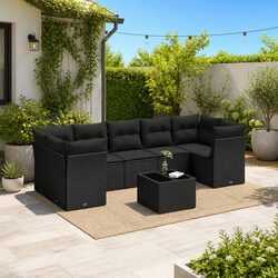 Garden Sofa Set 8 Piece Outdoor Furniture Black Poly Rattan Modular Patio