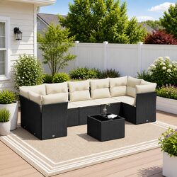 Garden Sofa Set 8 Piece Outdoor Furniture Black Poly Rattan Patio Lounge Modular