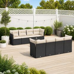 9 Piece Outdoor Furniture Set Black PE Rattan with Cushions