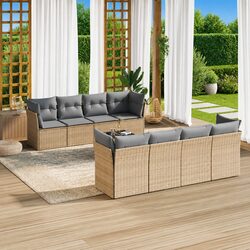 9 Piece Modular Garden Sofa Set with Tempered Glass