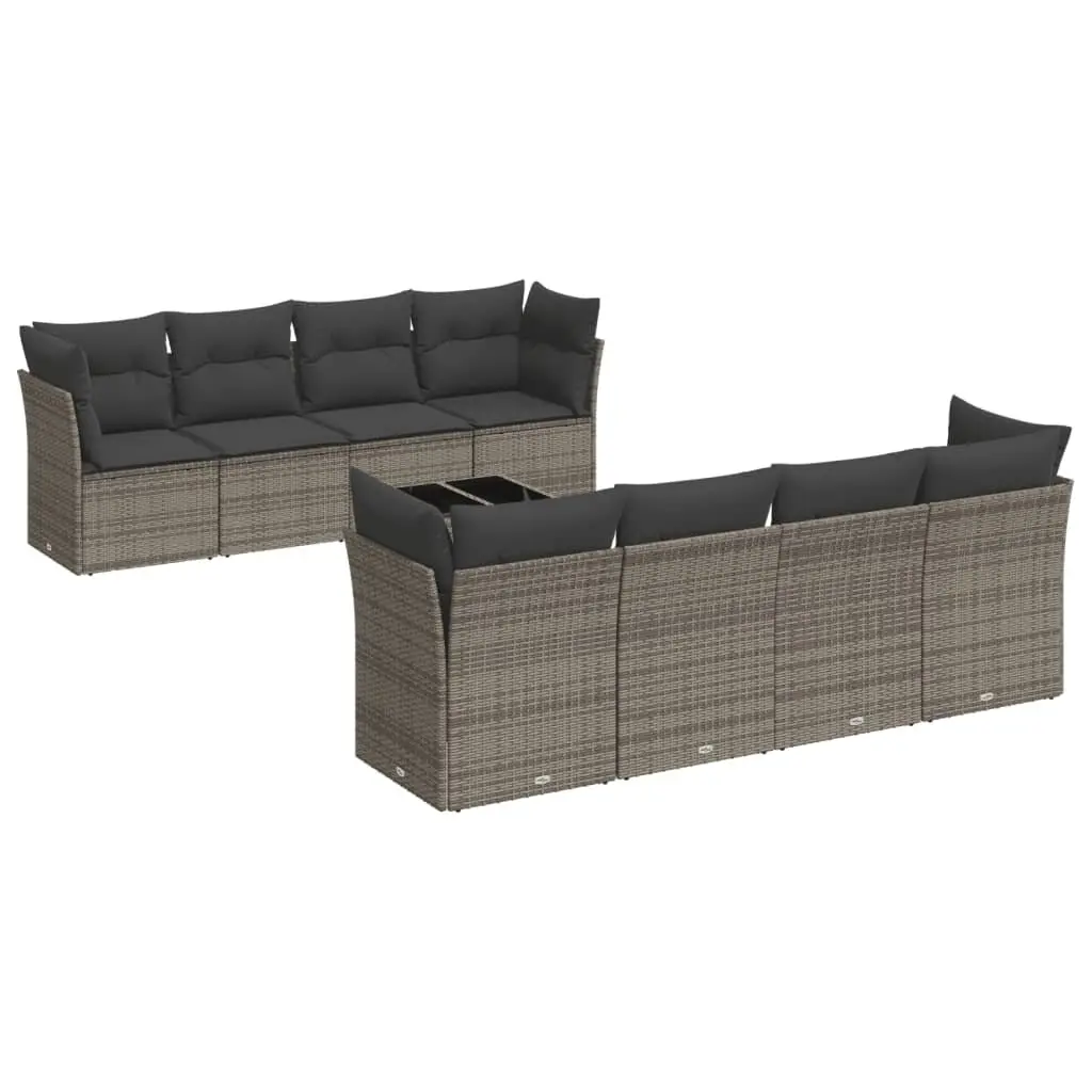 Garden Sofa Set 9 Piece Outdoor Furniture Grey Poly Rattan Modular Patio Seating