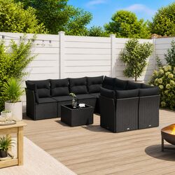 9 Piece Modular Outdoor Furniture - Black Poly Rattan