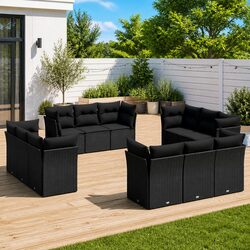Garden Sofa Set 12-Piece Black Poly Rattan Specifications