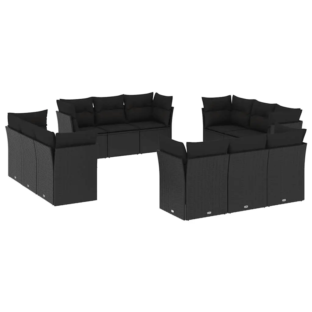 Garden Sofa Set 12-Piece Black Poly Rattan