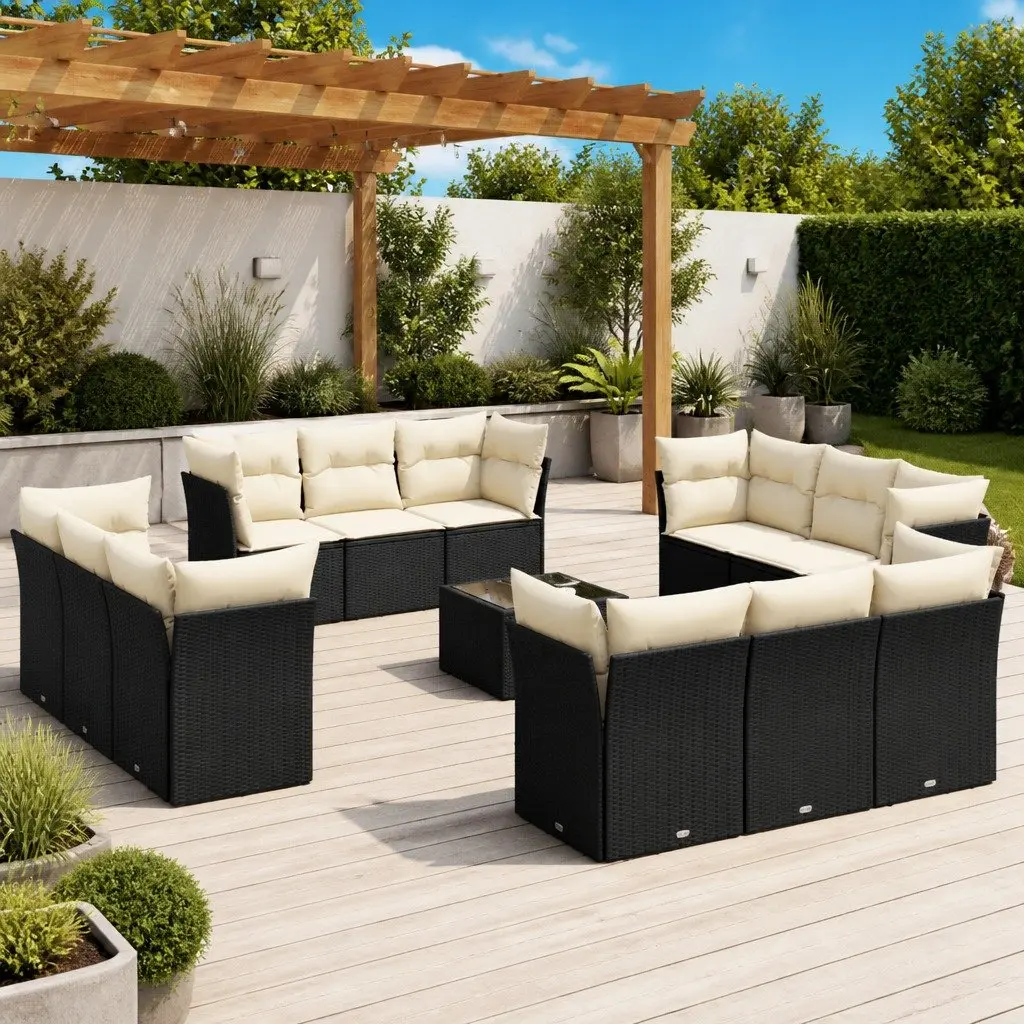 Garden Sofa Set Outdoor Furniture 13 Piece Black Poly Rattan Modular Patio