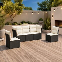 5 Piece Garden Sofa Set Specifications: Black Poly Rattan