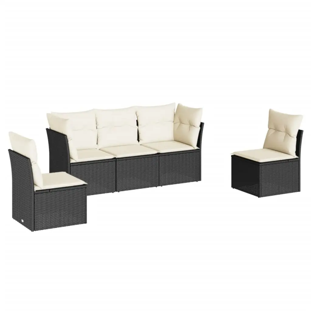 Garden Sofa Set Outdoor Furniture Patio Seating 5 Piece Black Poly Rattan