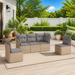 5 Piece Garden Sofa Set Beige Outdoor Furniture Patio Sectional with Cushions