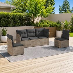5 Piece Modular Garden Sofa Set - Grey PE Rattan