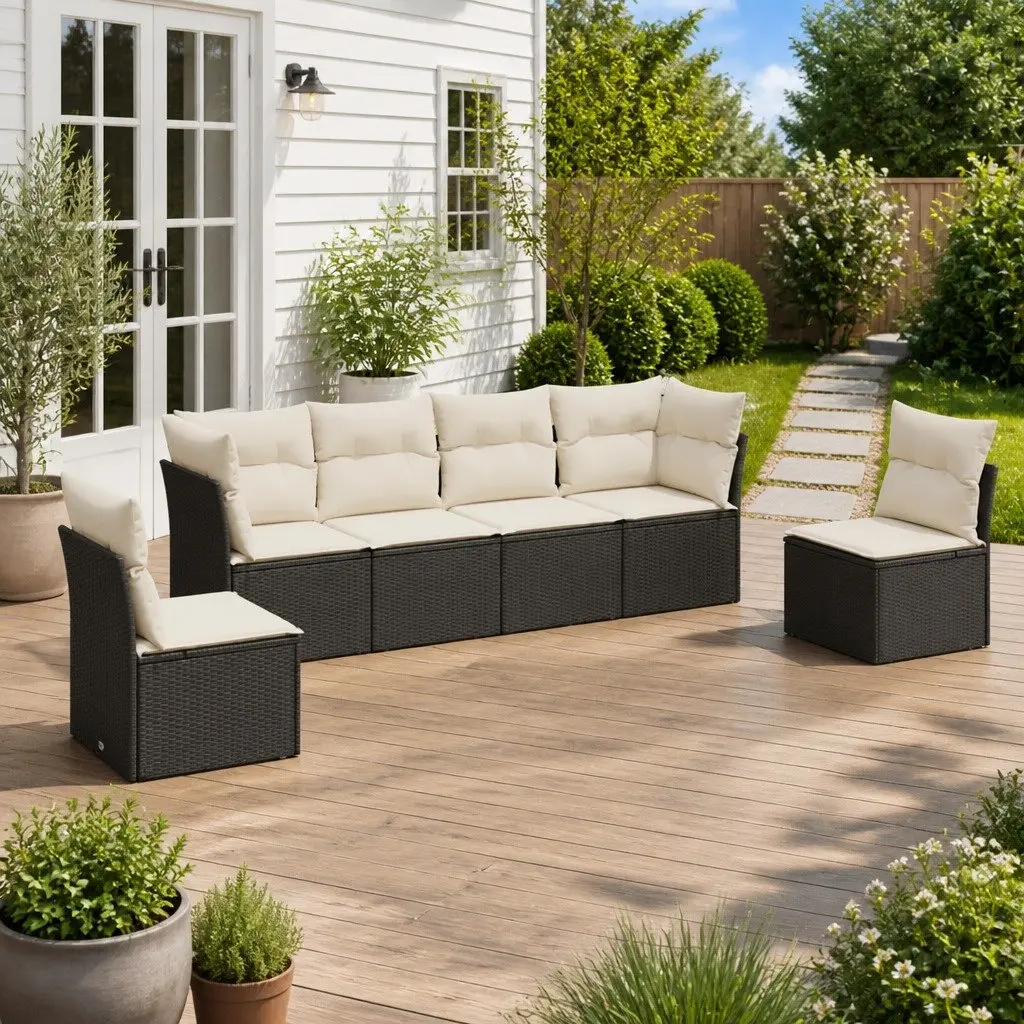 Garden Sofa Set Outdoor Patio Furniture 6 Piece Black Poly Rattan Modular