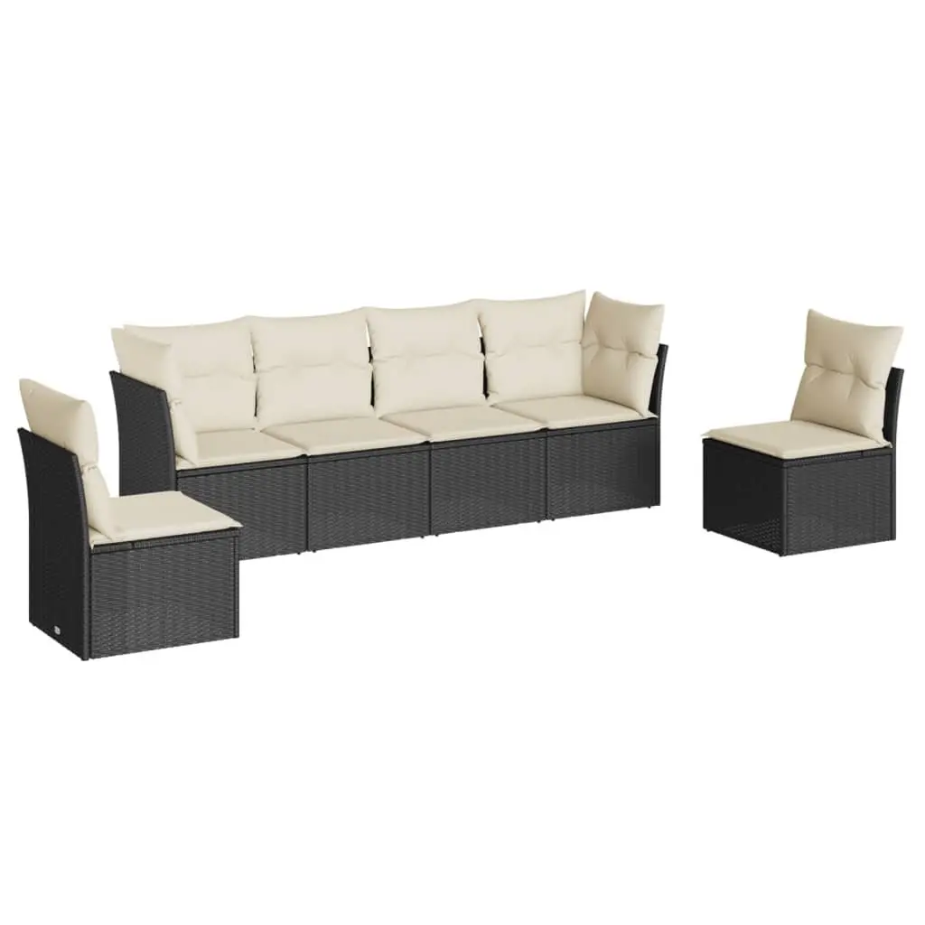Garden Sofa Set Outdoor Patio Furniture 6 Piece Black Poly Rattan Modular