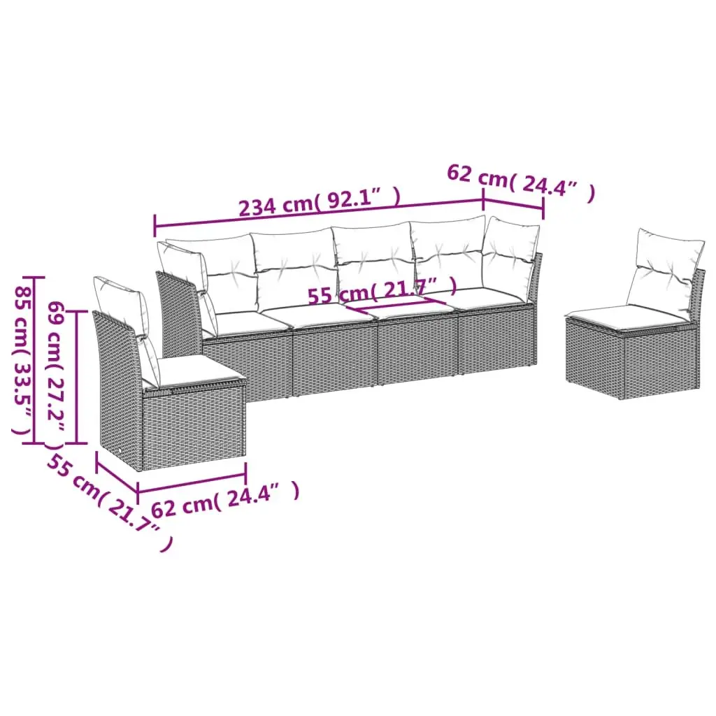 Garden Sofa Set Outdoor Patio Furniture 6 Piece Black Poly Rattan Modular