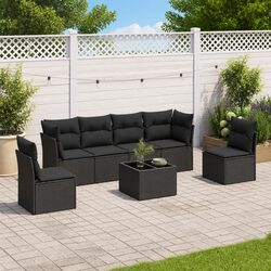 7 Piece Garden Sofa Set Outdoor Patio Furniture with Cushions Storage Black