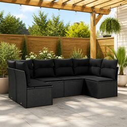 Specifications of 6 Piece Black Poly Rattan Garden Sofa Set