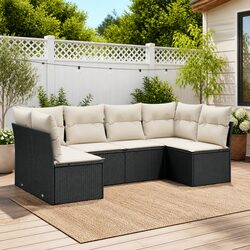 Garden Sofa Set 6 Piece Outdoor Patio Furniture Black Poly Rattan Modular