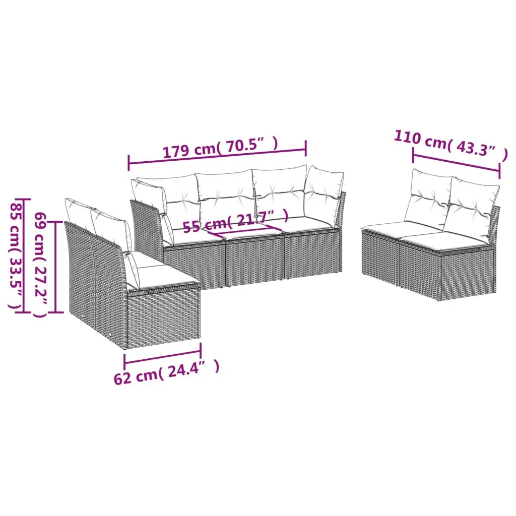 7 Piece Garden Sofa Set Outdoor Furniture Modular Patio Black Poly Rattan