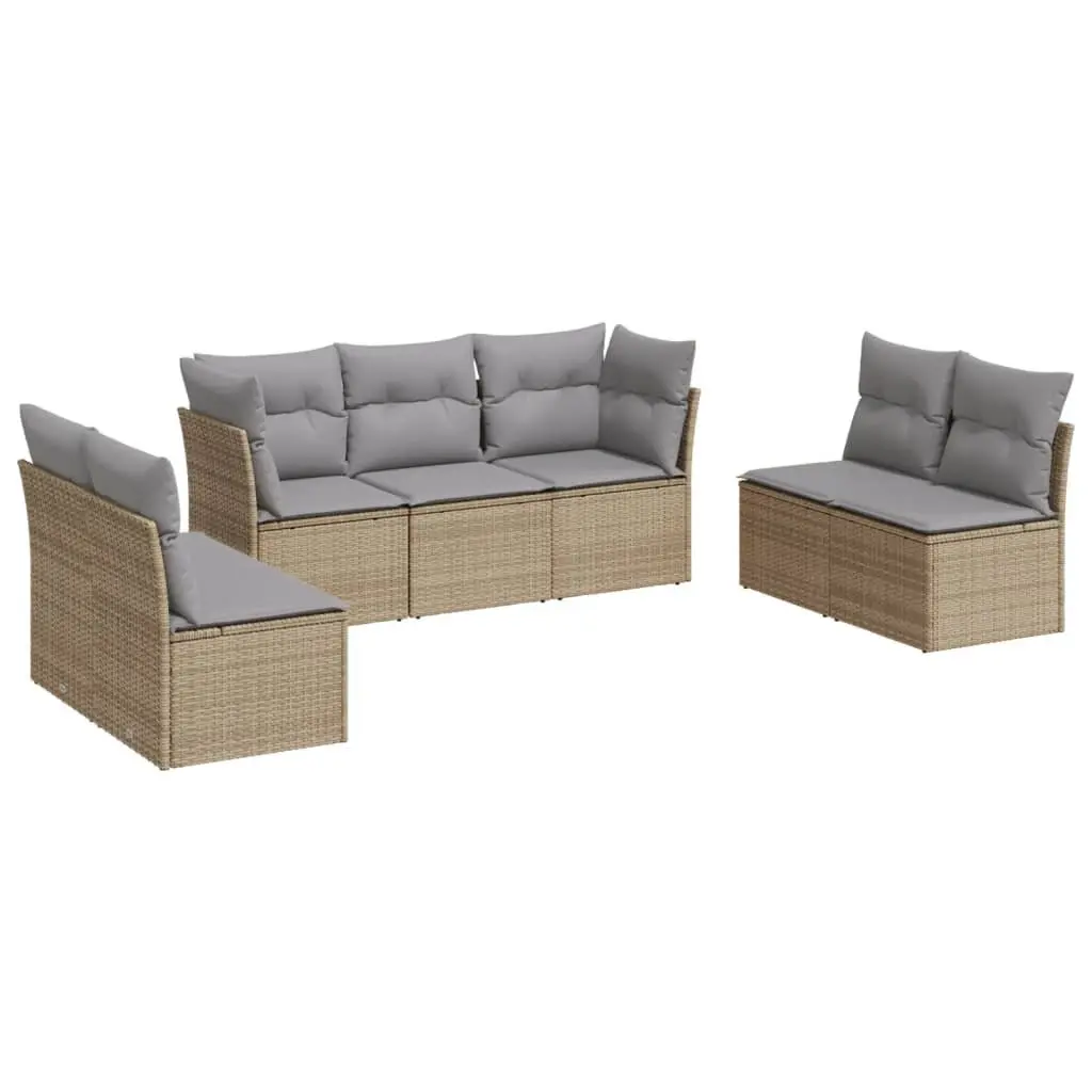 7 Piece Garden Sofa Set Beige Poly Rattan Outdoor Furniture Patio Lounge Seating