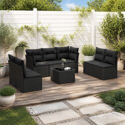 Garden Sofa Set: 8 Piece Black Rattan with Storage Features