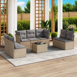 8-Piece Modular Garden Sofa Set with Tempered Glass Top