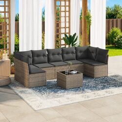 8-Piece Garden Sofa Set: Durable Grey Poly Rattan