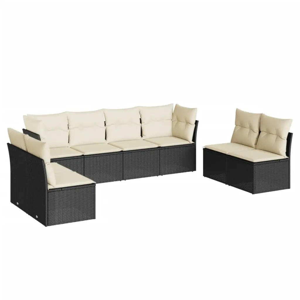 Garden Sofa Set 8 Piece Outdoor Furniture with Cushions Storage Black Poly